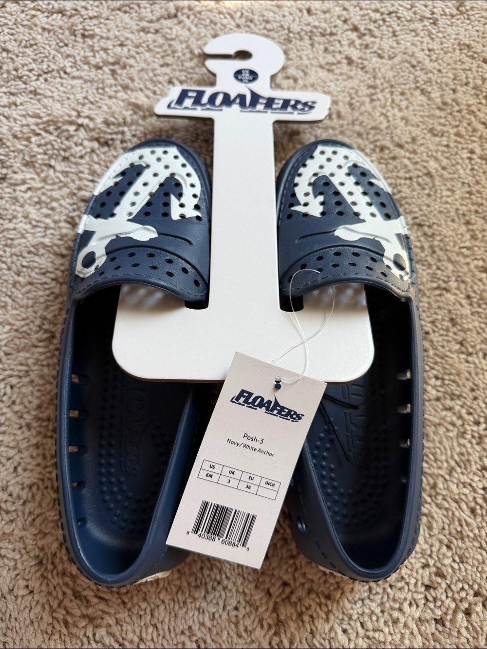 Floaters Kids Navy and White Anchor Slip-On Loafers